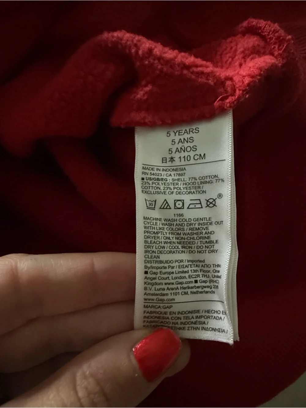 Kids Gap Red Hooded Pullover Sweatshirt